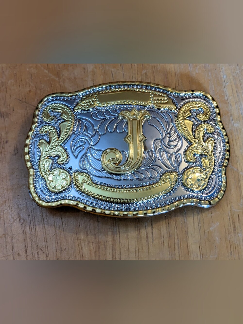Western Belt Buckle Gold-tone Letter J Scrollwork Cowboy, TM2-B1H